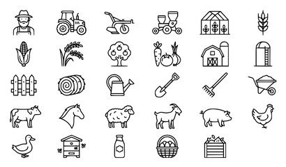 Fototapeta premium Editable Farm and Agriculture Outline Icon Pack