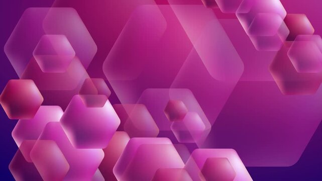 pink and purple graphic features a gradient texture with overlapping hexagonal shapes