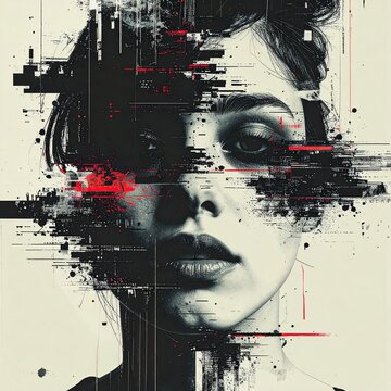 Organic face dissolving into chaotic digital geometry