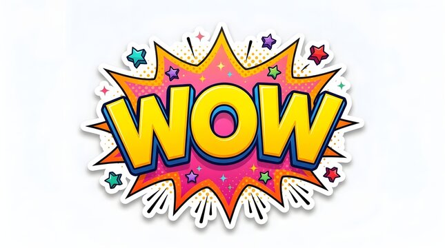 Comic book style wow speech bubble explosion graphic with stars