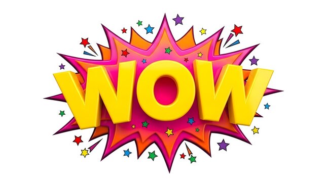 Wow comic book style speech bubble explosion graphic with stars