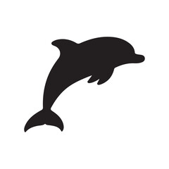 A clean, black silhouette of a dolphin leaping © Taufikur
