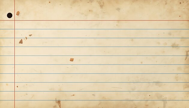 Aged lined paper with stains and red margin on parchment background.