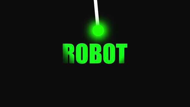 Digital welcome visual with gradient "ROBOT" text, glowing cyan dot, and white laser animation. Gradient Colored Text with Glowing white Laser Beam welcome.4k video black background,