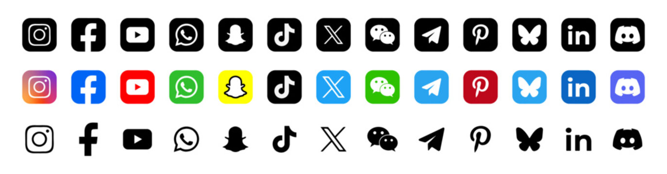 Social media icons 2026, popular social media icons collection, social network logos, vector button set