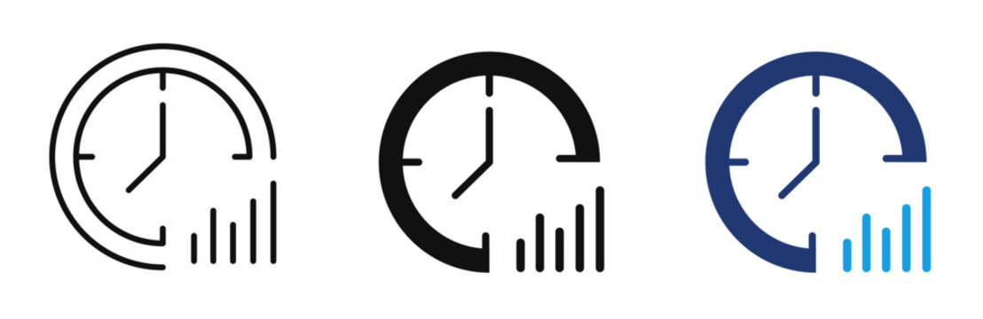 Time Management Analytics Icon Set, Performance Tracking, Business Dashboard, Productivity, Statistics Graph, Data Analysis, KPI Monitoring, Vector Collection