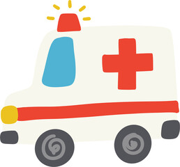 Cute hand drawn ambulance emergency vehicle icon in child art style © YONIGOODS