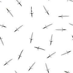 Fototapeta premium pattern Dagger featuring a sharp metallic blade and dark handle, standing vertically on a plain white background, embodying concepts of warfare, danger, and self defense for various applications