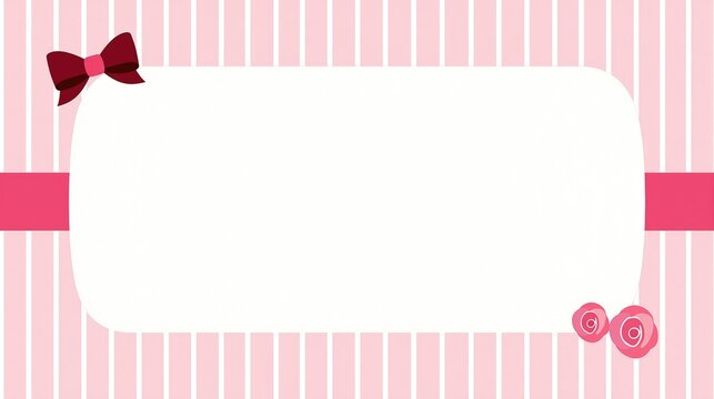 Pink striped frame with red bow and rose accents.