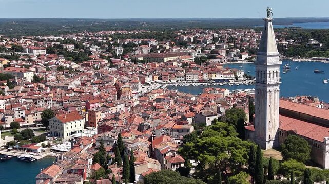 Bird's-eye view of Church of Saint Euphemia landmark in Rovinj city, Croatia