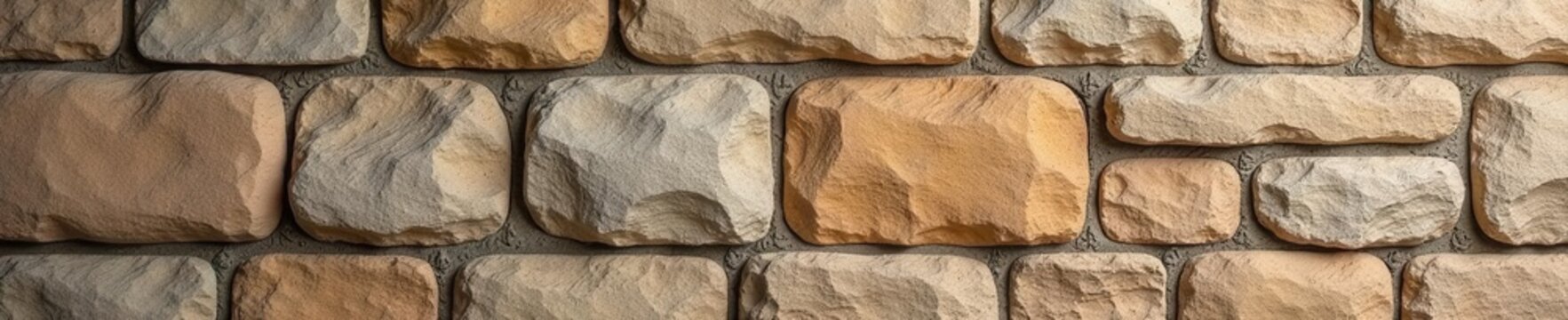 Panoramic view of a wide, naturally textured pebble-dashed stone wall , rustic, background, texture