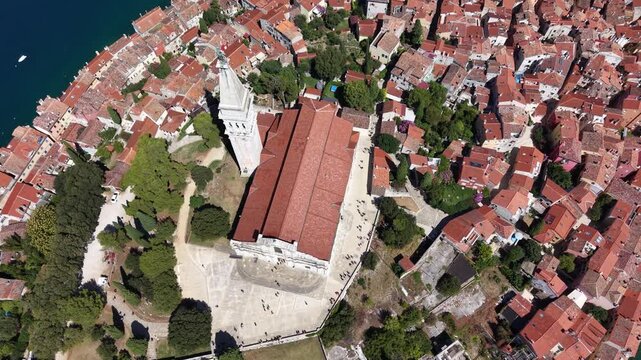 Top down view of Church of St Euphemia in Rovinj old town, Croatia