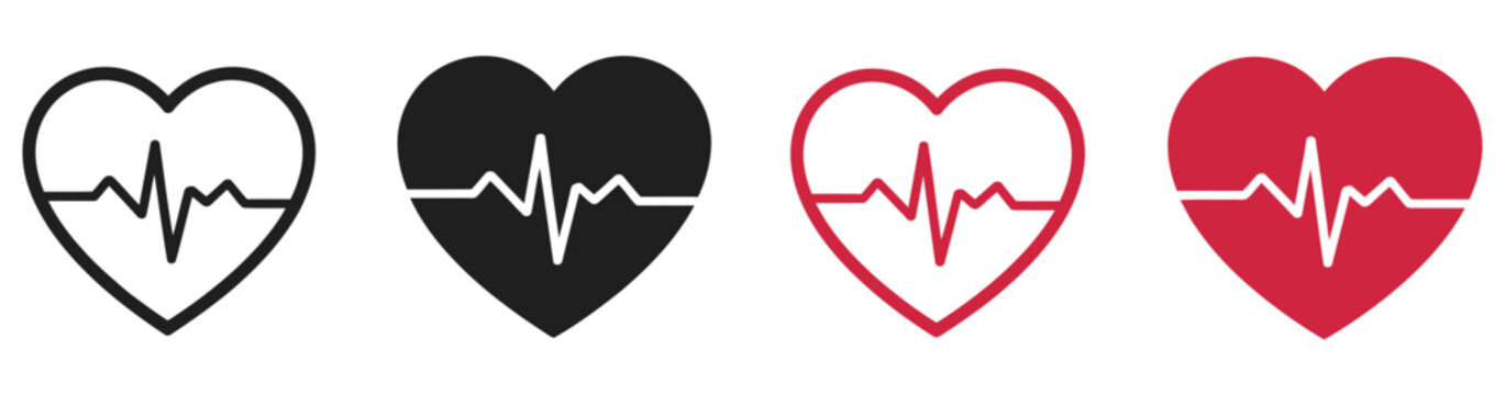 Heart beat icon representing heart shape with pulse line symbols for healthcare, cardiology, medical monitoring and wellness vector, design