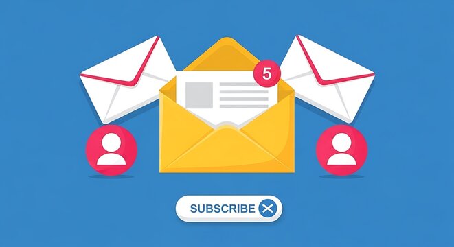 Flat Illustration of Digital Email Newsletter Subscription and Notification Service