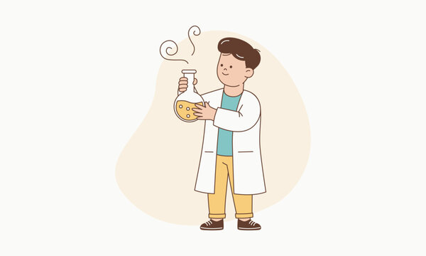 Boy Excitedly Performing Science Experiment Holding Flask Representing Playful Learning Vector