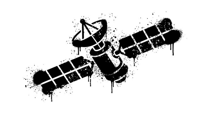 Graffiti Satellite Stencil Art Vector Illustration Isolated On White Background