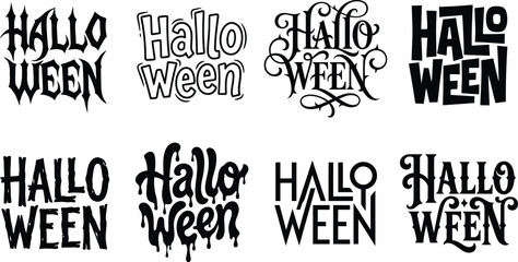 Obraz premium Collection of eight varied halloween typography designs featuring dripping and script styles halloween typography dripping lettering calligraphy celebration seasonal alphabet