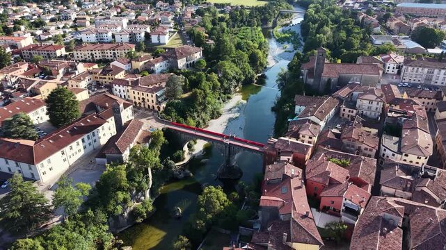 Aerial view of Devil's Bridge (Ponte del Diavolo) in Cividale del Friuli, Italy