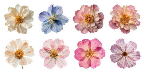 Fototapeta premium PNG Collection of vibrant dried flowers in various colors, transparent background