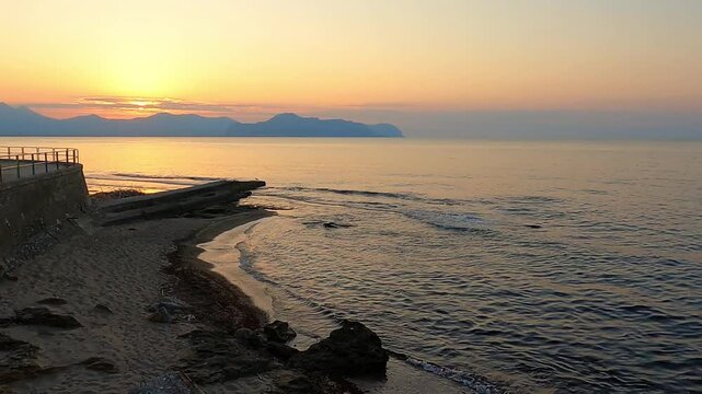  sunset at the beach in Aspra, Sicily. Italy