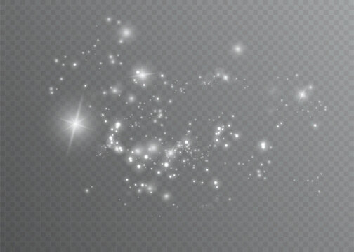 White sparks and stars glitter special light effect. Vector sparkles on transparent background. Christmas abstract pattern. Sparkling magic dust particles