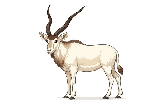 Addax Antelope Standing Realistic Vector Illustration Isolated on White Background