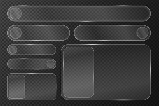 Set of transparent ui elements featuring a realistic glass effect for modern web design and mobile app interfaces