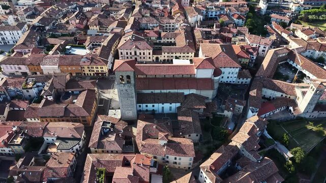 Aerial footage of historic center in Cividale del Friuli city, Italy