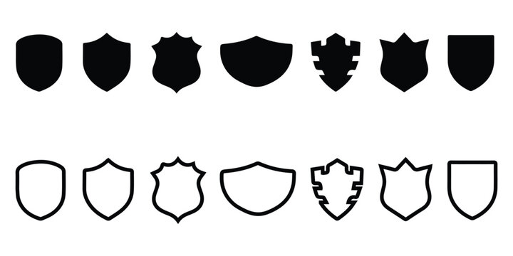 Vector set of various empty shield and crest outline shapes with collection template illustration.