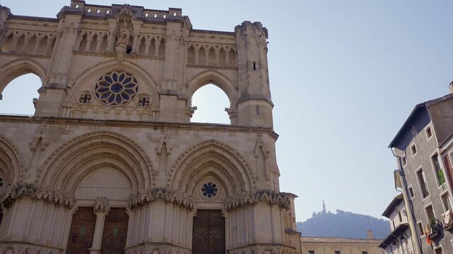 Front facade of Cuenca Cathedral with rose window in Cuenca Castilla-La Mancha Spain
