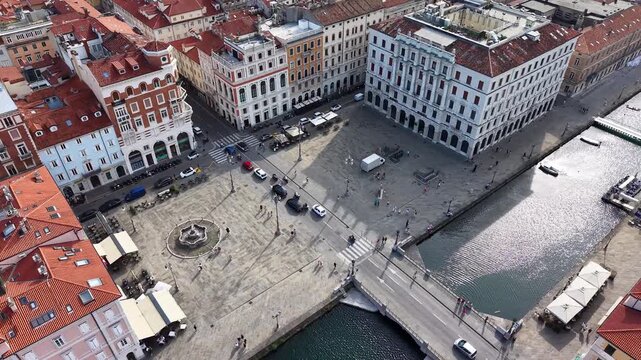 Grand Canal and Piazza del Ponte Rosso (Red Bridge Square) in Trieste, Italy