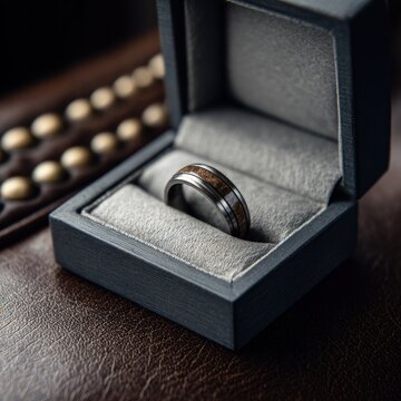 Wedding ring in open presentation box