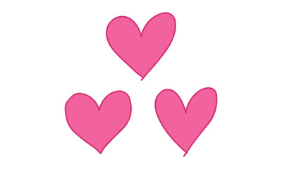 Obraz premium Three hand drawn pink hearts isolated on a white background for romantic design projects and valentines day