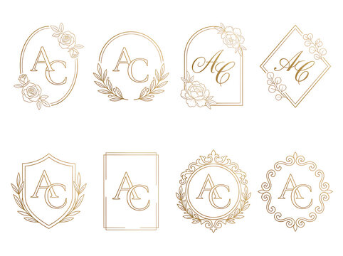Elegant gold wedding monograms AC collection, design by alevidhanu, perfect for invitations and branding