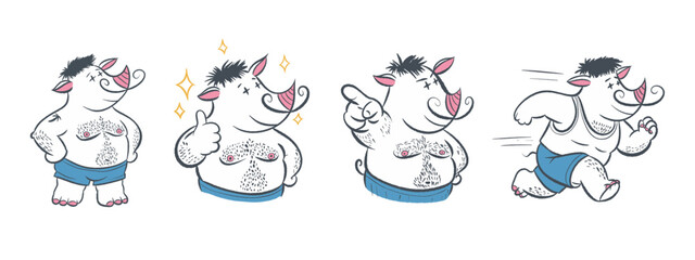 Funny anthropomorphic rhino mascot character action set © FastTotoro