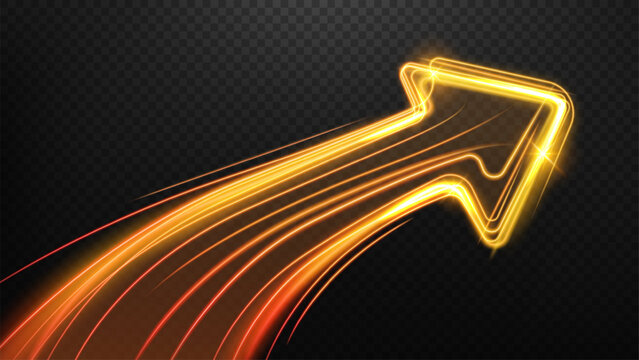 Glowing Golden Light Arrow with Speed Trails, Vector Illustration
