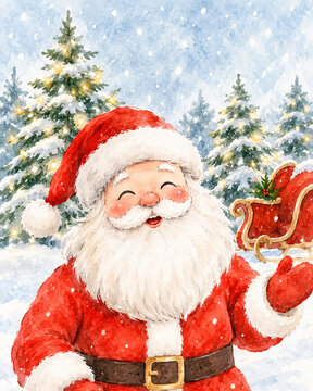 Natal Papai Noel em aquarela