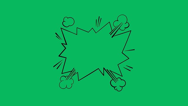 Explosion speech bubble outline with smoke on green background for comic book dialogue