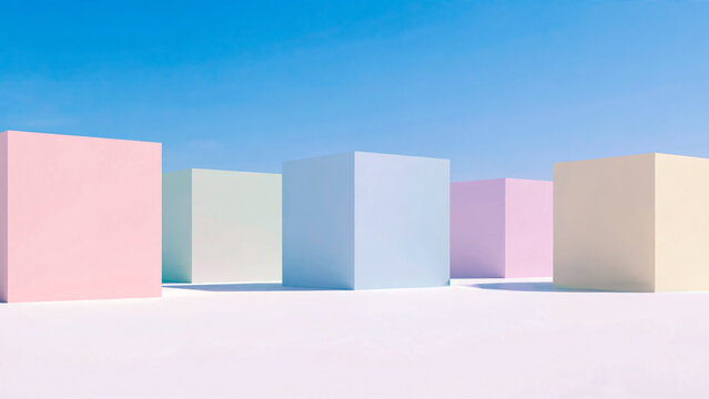 Paysage avec cubes pastels