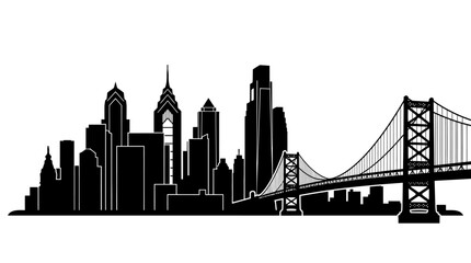 Fototapeta premium Philadelphia Pennsylvania Skyline Silhouette featuring Benjamin Franklin Bridge and Major Skyscrapers. Detailed Urban Cityscape Vector Illustration on White Background.