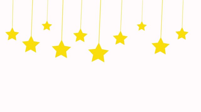Hanging stars animation swinging on white background. Star hanging from a thin line animation. Elegant hanging ornament design. Minimal holiday decoration, festive celebration symbol