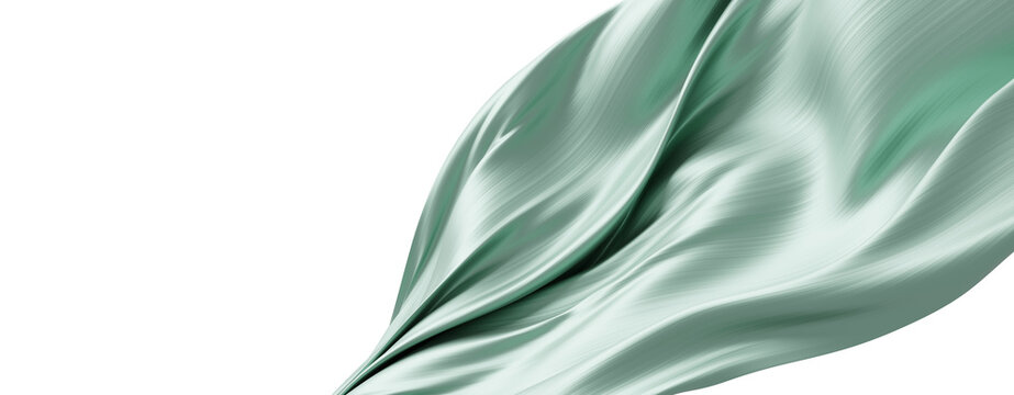 Luxury sage green silk fabric flowing isolated on transparent background with copy space 3D render
