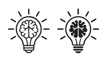 Brain light bulb icon collection with creative intelligence symbols. Concept of ideas, innovation, creativity, intelligence, education, problem solving, knowledge, technology and business development. © mdbhraju76