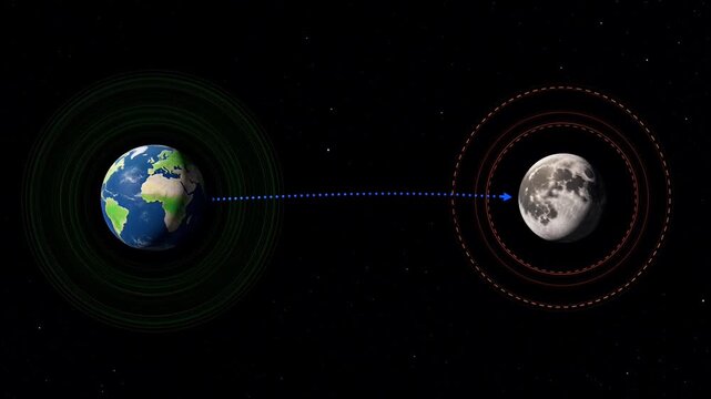 Earth to moon data transmission signal concept: space communication and connectivity animation