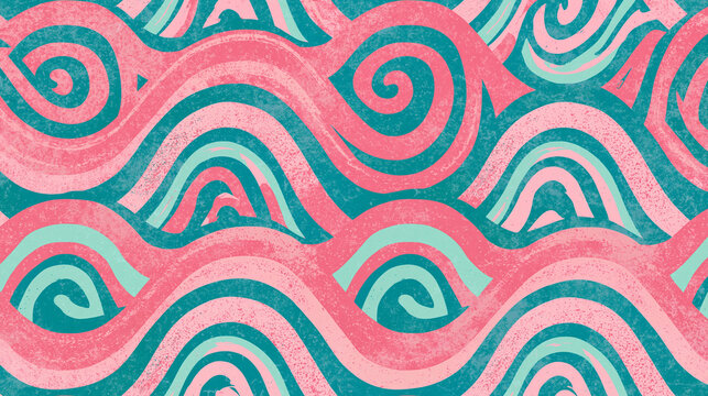 Retro Pink and Turquoise Abstract Swirl Seamless Pattern