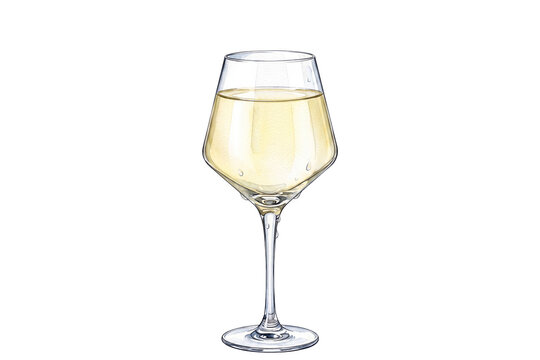 premium watercolor chilled white wine glass illustration with condensation droplets in a stemmed goblet on transparent background