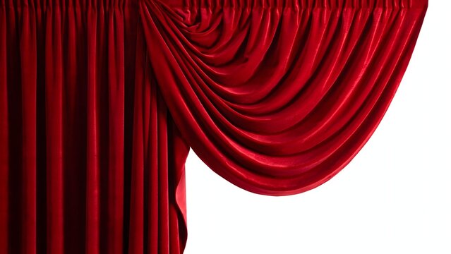 Red velvet curtains for Halloween party. Luxury stage drapes for theatrical event background.