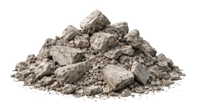 PNG Pile of rough concrete rubble on white background.