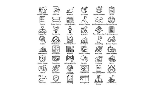 Action Plan Strategies and Project Management Outline Icon Collection