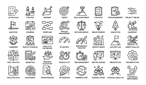 Strategic Planning and Action Plan Line Icons Collection
